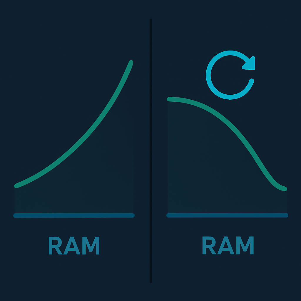 Graphique RAM qui se stabilise après redémarrage d’un conteneur Docker